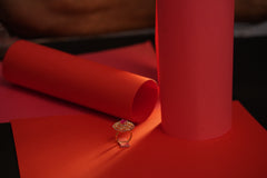 Elegant Gold-Plated Adjustable Ring with Ruby Stone & CZ Diamonds – Statement Cocktail Ring