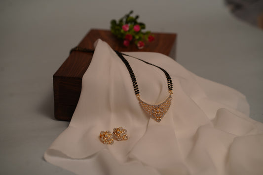 Premium American Diamond Gold Plated Mangalsutra with Earrings