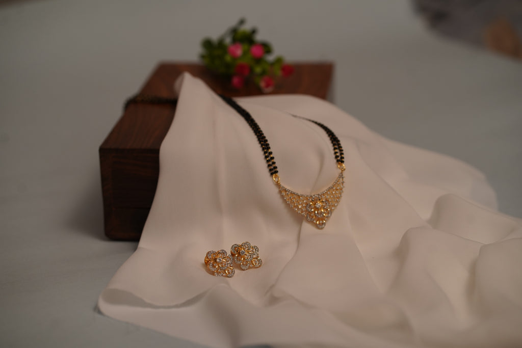 Premium American Diamond Gold Plated Mangalsutra with Earrings