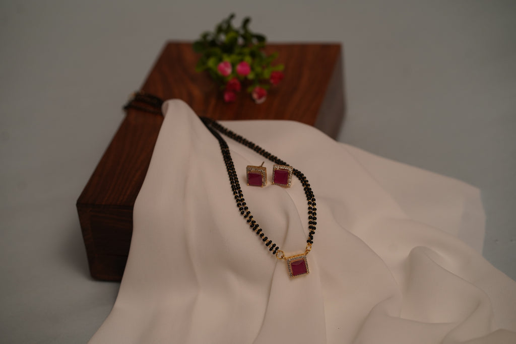 ✨ Trendy Square Pendant Mangalsutra with Ruby Red Stones – Celebrity Style Daily Wear Mangalsutra for Women ✨