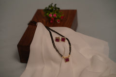 ✨ Trendy Square Pendant Mangalsutra with Ruby Red Stones – Celebrity Style Daily Wear Mangalsutra for Women ✨
