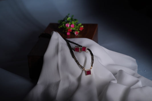✨ Trendy Square Pendant Mangalsutra with Ruby Red Stones – Celebrity Style Daily Wear Mangalsutra for Women ✨
