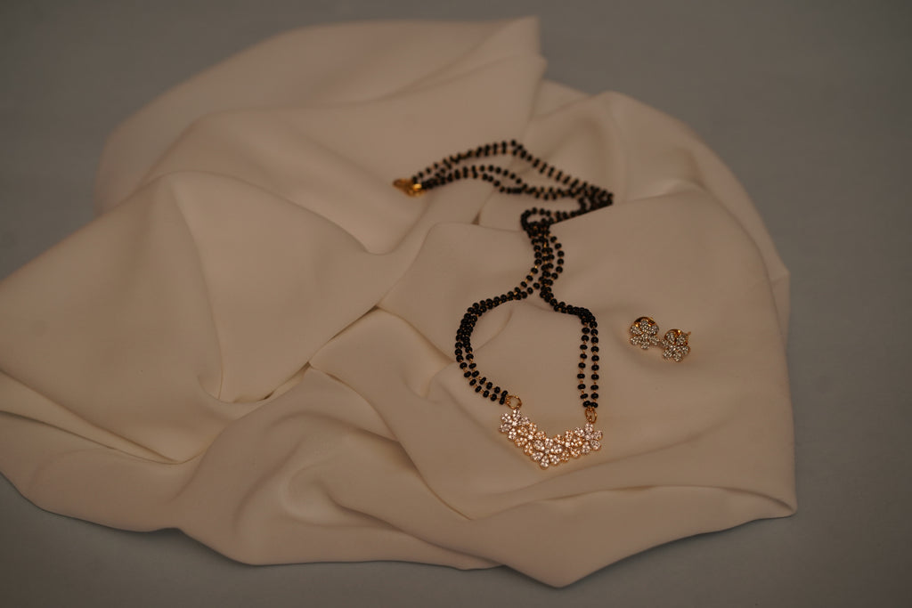 Elegant American Diamond Floral Mangalsutra with Earrings