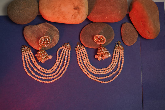 Elegant Kundan & Pearl Earrings with Multi-Layered Side Chains – Traditional Bridal Jewelry