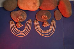 Elegant Kundan & Pearl Earrings with Multi-Layered Side Chains – Traditional Bridal Jewelry