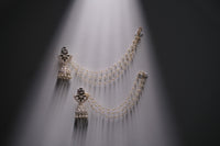 Traditional Pearl Jhumka Earrings with Kundan & Double Layered Ear Chain – Bridal & Festive Jewelry