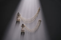 Traditional Pearl Jhumka Earrings with Kundan & Double Layered Ear Chain – Bridal & Festive Jewelry