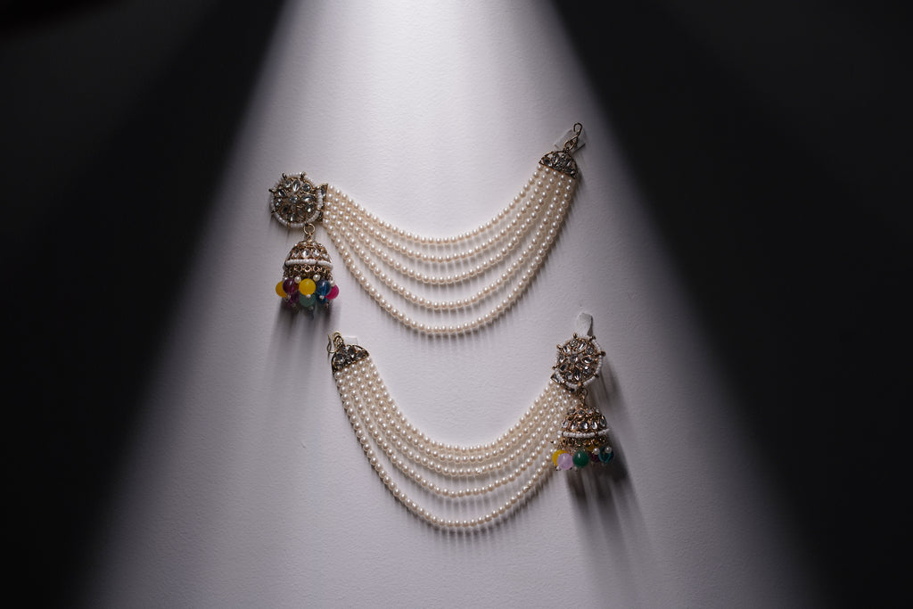 Traditional Kundan Pearl Earrings with Colorful Beads – Bridal & Festive Jewelry