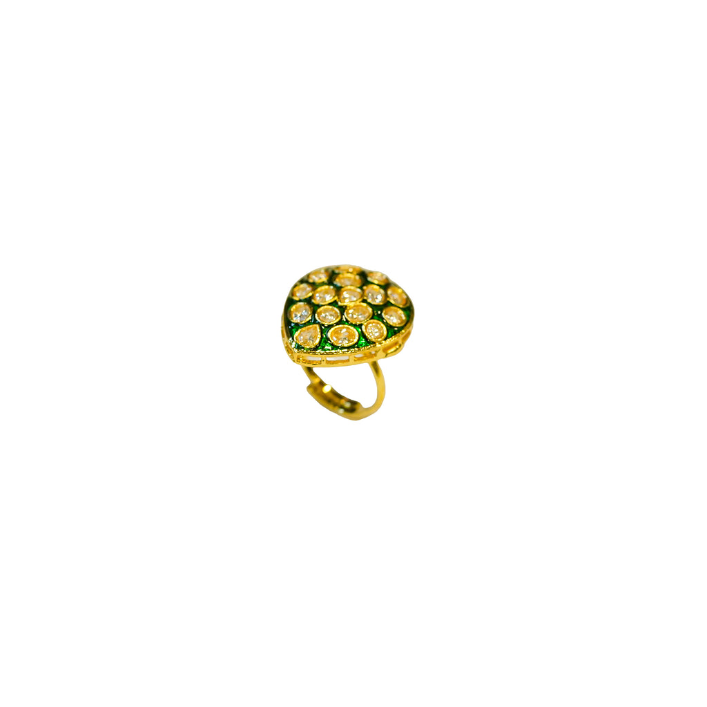 Elegant Polki Style Adjustable Ring for Women & Girls | Traditional Gold-Tone Stone Studded Jewelry