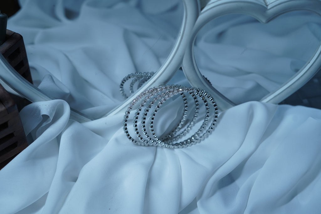 ✨ Elegant American Diamond Bangles Set – Sparkling Silver Finish ✨