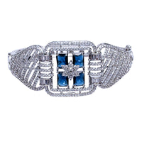 Exquisite American Diamond Free Size Bracelet with Royal Blue Accent