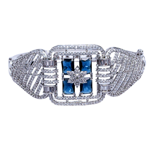 Exquisite American Diamond Free Size Bracelet with Royal Blue Accent