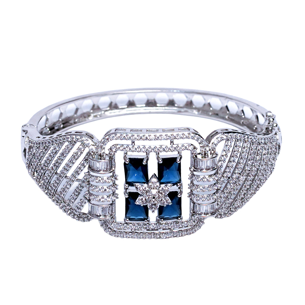 Exquisite American Diamond Free Size Bracelet with Royal Blue Accent