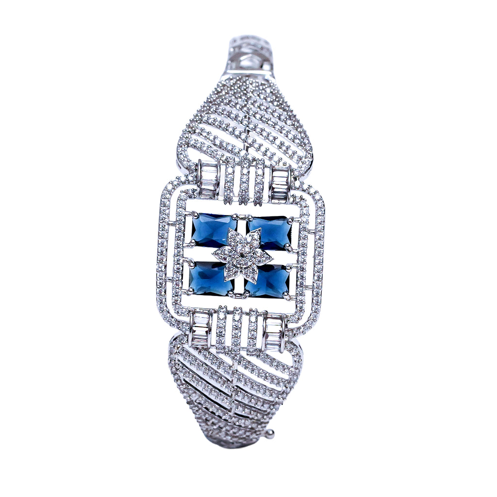 Exquisite American Diamond Free Size Bracelet with Royal Blue Accent