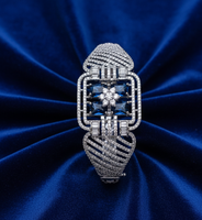 Exquisite American Diamond Free Size Bracelet with Royal Blue Accent