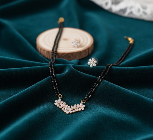 Elegant American Diamond Floral Mangalsutra with Earrings