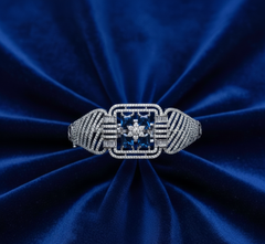 Exquisite American Diamond Free Size Bracelet with Royal Blue Accent