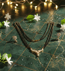 Designer Diamond Mangalsutra with Double Chain & Matching Earrings Set