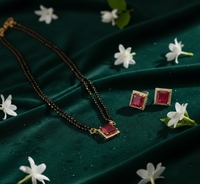 ✨ Trendy Square Pendant Mangalsutra with Ruby Red Stones – Celebrity Style Daily Wear Mangalsutra for Women ✨