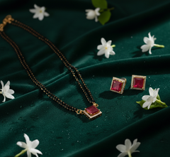 ✨ Trendy Square Pendant Mangalsutra with Ruby Red Stones – Celebrity Style Daily Wear Mangalsutra for Women ✨