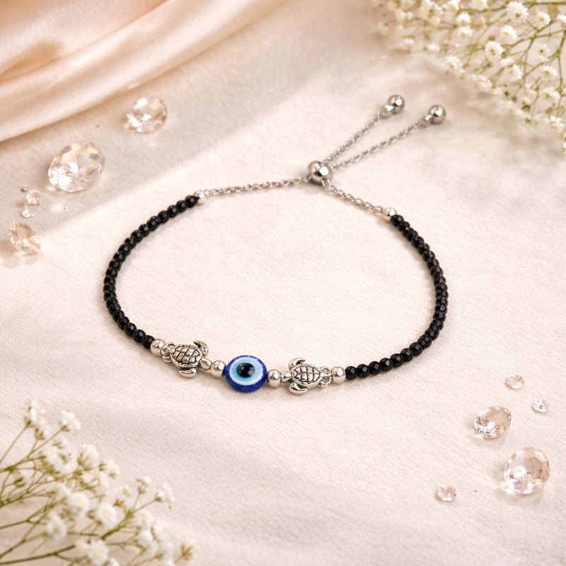 Evil Eye Turtle Black Beads Bracelet