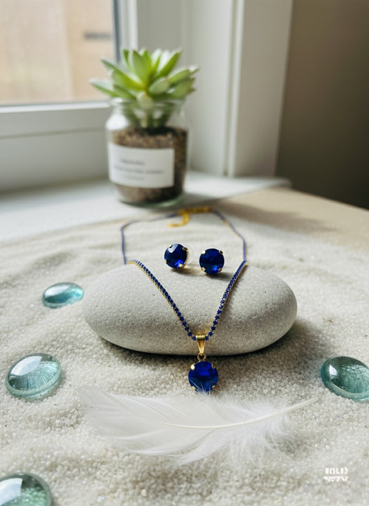 Royal Blue Stone Necklace Set with Matching Stud Earrings