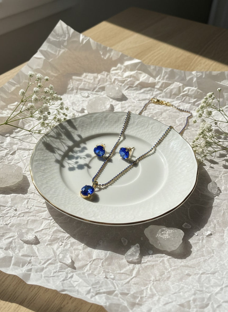 Royal Blue Stone Necklace Set with Matching Stud Earrings