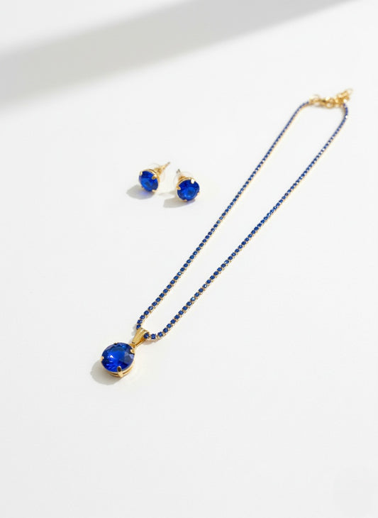 Royal Blue Stone Necklace Set with Matching Stud Earrings