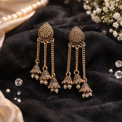 Sizzle Jewels Traditional Long Chain Jhumki Earrings with Pearl Beads