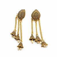 Sizzle Jewels Traditional Long Chain Jhumki Earrings with Pearl Beads