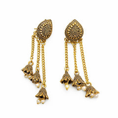 Sizzle Jewels Traditional Long Chain Jhumki Earrings with Pearl Beads