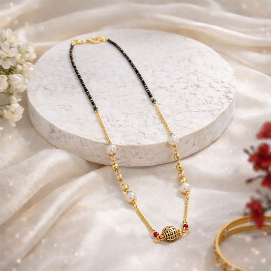 Sizzle Jewels Royal Ball Pendant Mangalsutra with Black Beads & Pearl Detailing