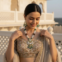 Sizzle Jewels Royal Kundan and Emerald Beaded Necklace Set