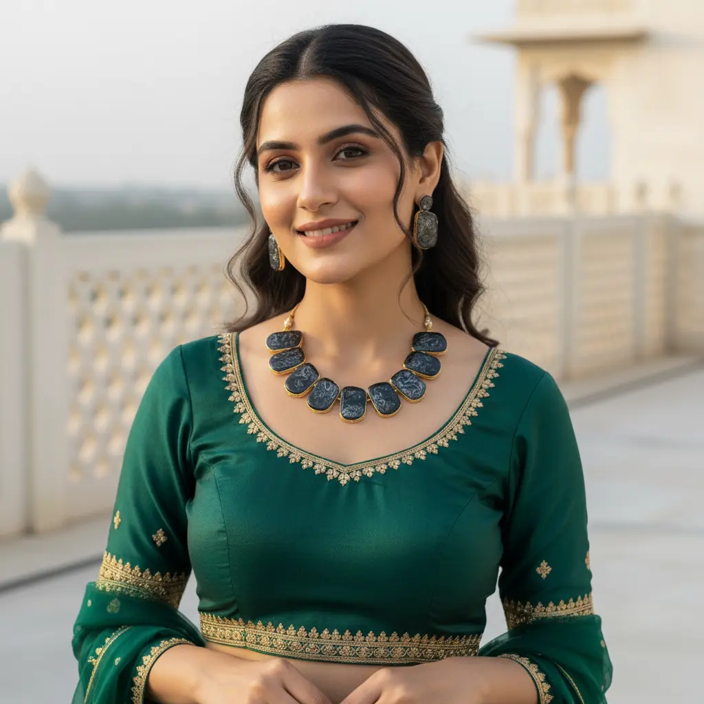 Sizzle Jewels Handcrafted Black Quartz Necklace Set