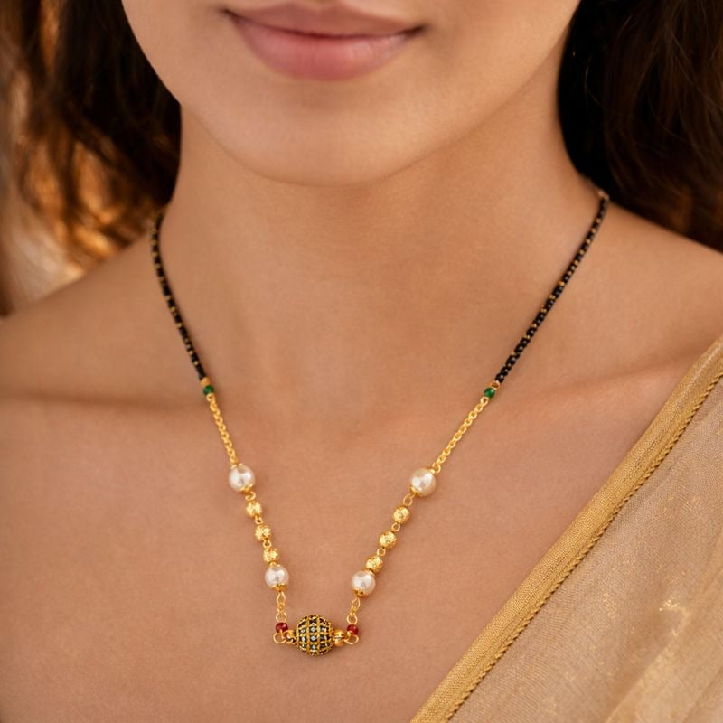 Sizzle Jewels Royal Ball Pendant Mangalsutra with Black Beads & Pearl Detailing